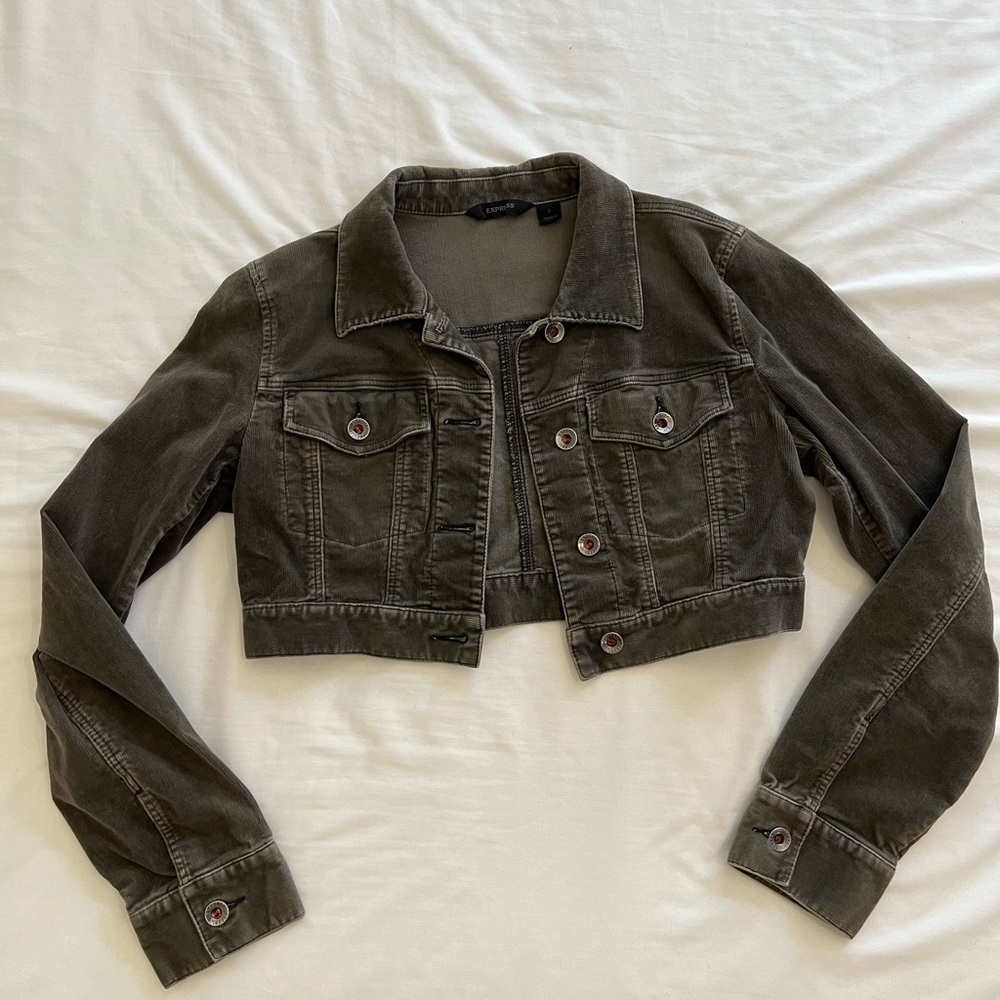Cropped vintage grey corduroy jacket